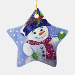 Alaskan sneeuwbal sneeuwman keramische ornament