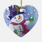 Alaskan Snowball Snowman hart keramisch ornament (Voorkant)