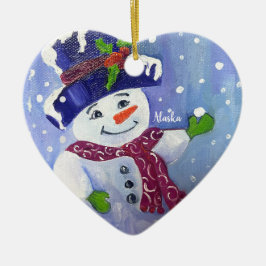 Alaskan Snowball Snowman hart keramisch ornament