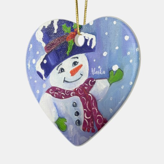 Alaskan Snowball Snowman hart keramisch ornament (Links)