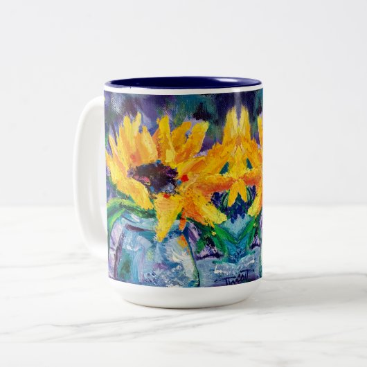 Alaskan Sunflower Blues 15oz Coffee Mok (Voorkant links)