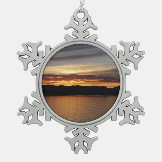 Alaskan Sunset II Beauful Alaska-fotografie Tin Sneeuwvlok Ornament (Voorkant)
