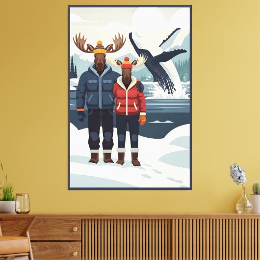 Alaskan whale watching photobomb canvas afdruk (Insitu (Woonkamer))