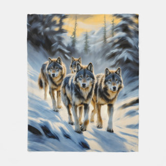Alaskan Wild Wolf Pack Fleece Deken