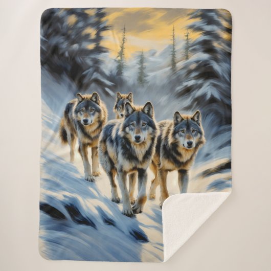 Alaskan Wild Wolf Pack Sherpa Deken (Voorkant)