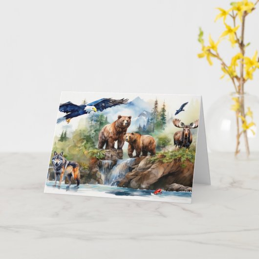 Alaskan Wildlife Collage Kaart (Gele Bloem)