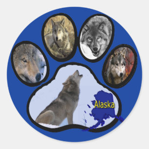 Alaskan Wolf Paw Print Ronde Sticker