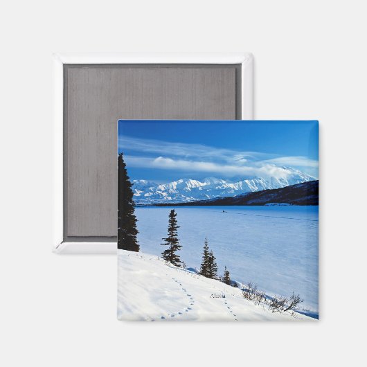 Alaskanlandschap, met opschrift, magneet (Voorkant / Achterkant)