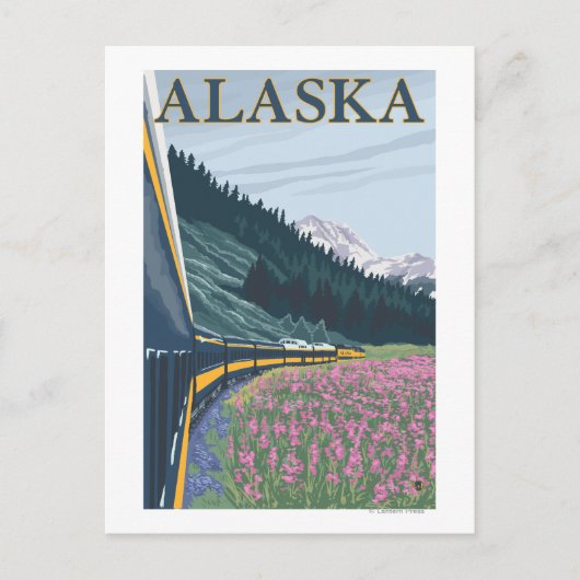 AlaskaRailroad en Fireweed Vintage Travel Briefkaart (Voorkant)