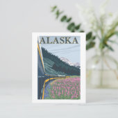 AlaskaRailroad en Fireweed Vintage Travel Briefkaart (Staand voorkant)