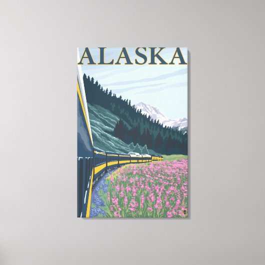 AlaskaRailroad en Fireweed Vintage Travel Canvas Afdruk (Voorkant)