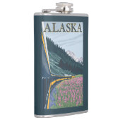 AlaskaRailroad en Fireweed Vintage Travel Heupfles (Rechts)