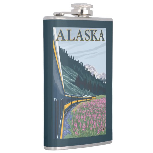 AlaskaRailroad en Fireweed Vintage Travel Heupfles (Rechts)