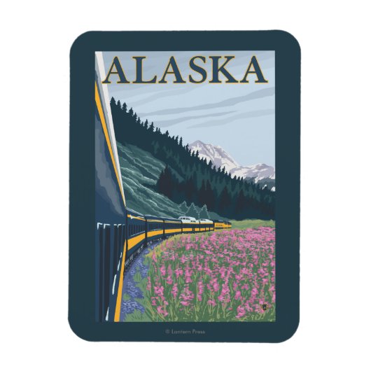 AlaskaRailroad en Fireweed Vintage Travel Magneet (Verticaal)