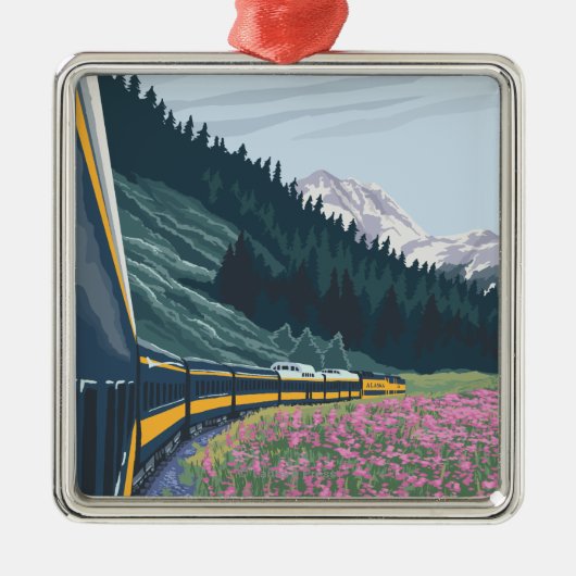 AlaskaRailroad en Fireweed Vintage Travel Metalen Ornament (Voorkant)