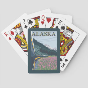 AlaskaRailroad en Fireweed Vintage Travel Pokerkaarten
