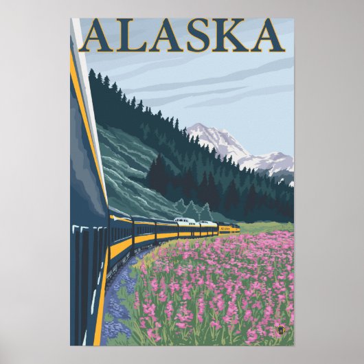 AlaskaRailroad en Fireweed Vintage Travel Poster (Voorkant)