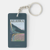 AlaskaRailroad en Fireweed Vintage Travel Sleutelhanger (achterkant)