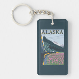 AlaskaRailroad en Fireweed Vintage Travel Sleutelhanger