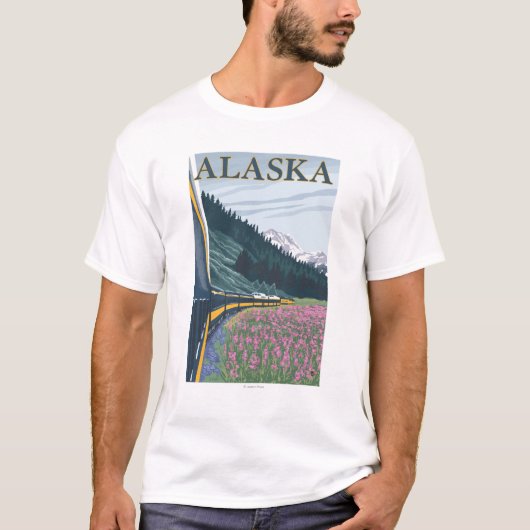 AlaskaRailroad en Fireweed Vintage Travel T-shirt (Voorkant)