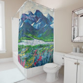 Alaska's bergen & Fireweed Shower Curtain Douchegordijn (In situ)