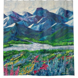Alaska's bergen & Fireweed Shower Curtain Douchegordijn
