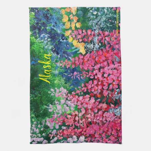 Alaska's Mountains & Fireweed Kitchen Towel Theedoek (Verticaal)