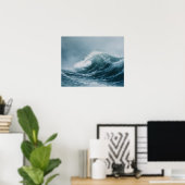 Alaskische Stormachtige Zeeën Aquarel Poster (Thuiskantoor)
