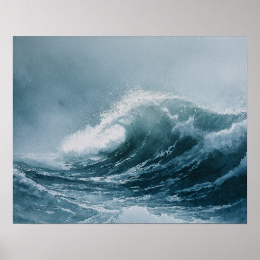 Alaskische Stormachtige Zeeën Aquarel Poster (Voorkant)