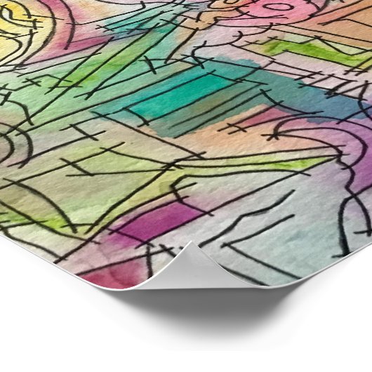 Alassio-Abstracte Geometrische Waterverf Art Poster (Hoek)