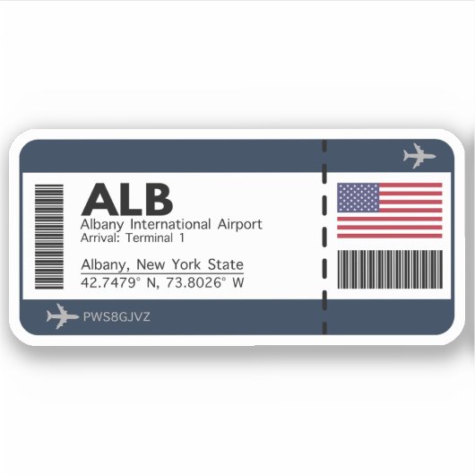 ALB Albany Boarding Pass - New York Travel Sticker (Voorkant)