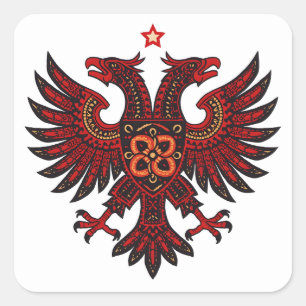 Albanese dubbelkoppige adelaar etnische kunst die Vierkante Sticker