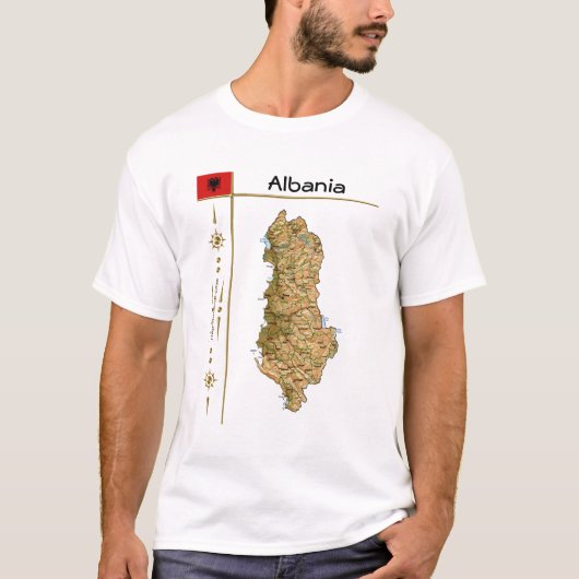 Albanese kaart + vlag + titel T-shirt (Voorkant)