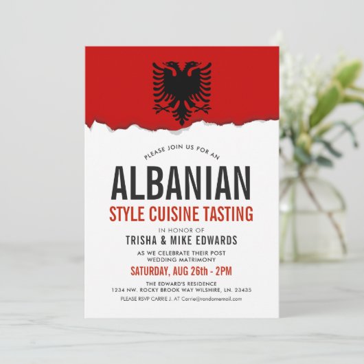 Albanese keuken | Flag White Invite Kaart (Staand voorkant)