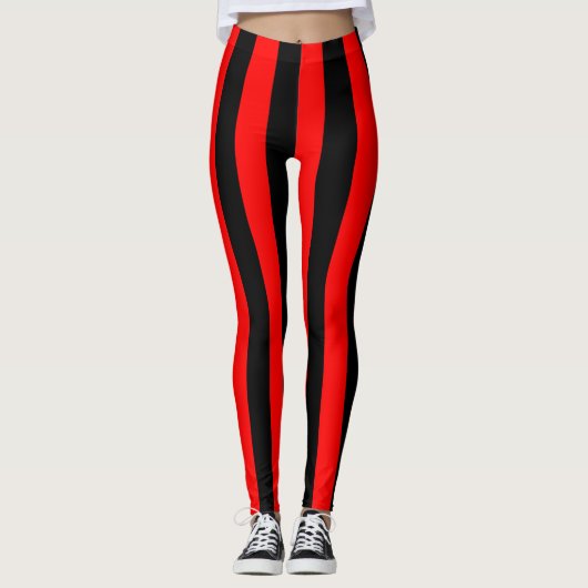 Albanese nationale vlagkleuren - verticale streep leggings (Voorkant)