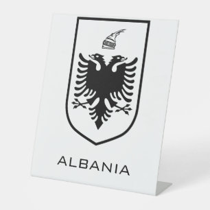 Albanese Nationale Wapen Erfgoedinkt Reclamebord Met Voetstuk