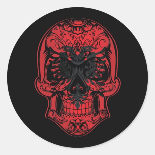 Albanese Roos- en schedelvlag Ronde Sticker (Voorkant)