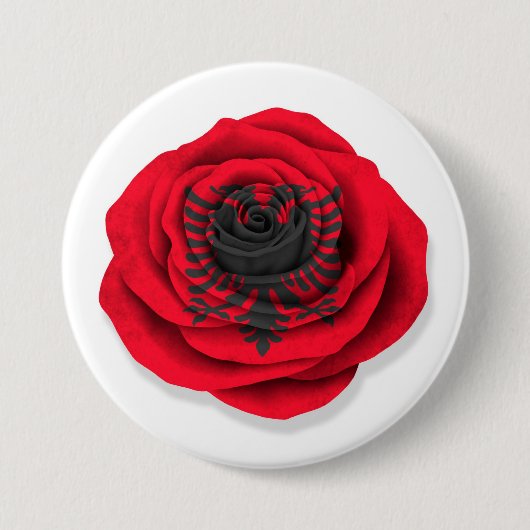 Albanese Roos Vlag op wit Ronde Button 7,6 Cm (Voorkant)