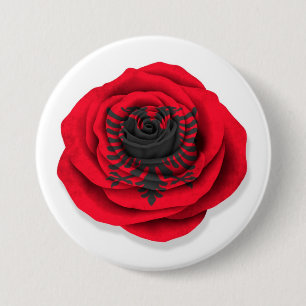 Albanese Roos Vlag op wit Ronde Button 7,6 Cm