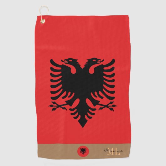 Albanese vlag en Albanië, monogrammed/Golfhanddoek Golfhanddoek (Voorkant)