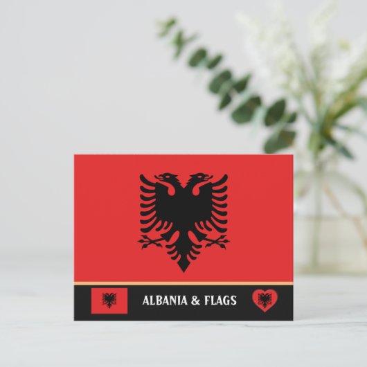Albanese vlag en Albanië - reizen, vakantie/sport Briefkaart (Staand voorkant)