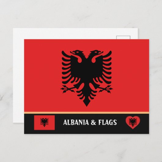 Albanese vlag en Albanië - reizen, vakantie/sport Briefkaart (Voorkant / Achterkant)