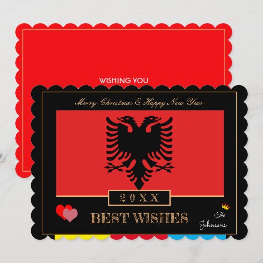 Albanese vlag en gelukkig nieuwjaar/beste wil Alba Feestdagenkaart (Voorkant / Achterkant)