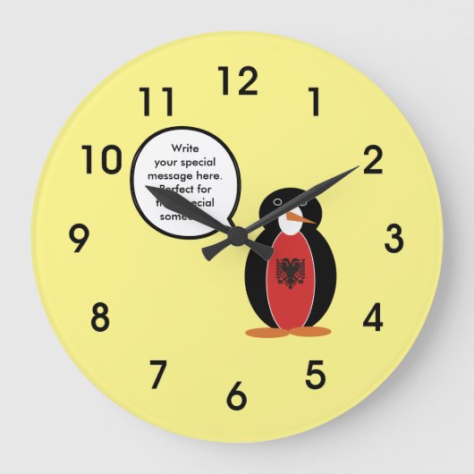 Albanese vlag met mevrouw Penguin Large Clock Grote Klok (Voorkant)