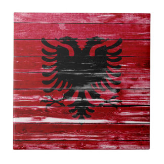 Albanese Vlag Verf op Hout Tegeltje