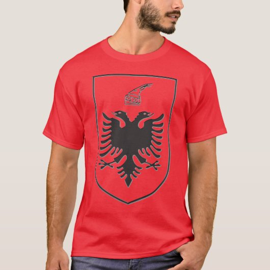 Albania State Emblem Black Steel T-shirt (Voorkant)