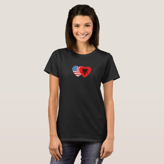 Albania &USA Flag Twin Heart for Albanian American T-shirt (Voorkant volledig)