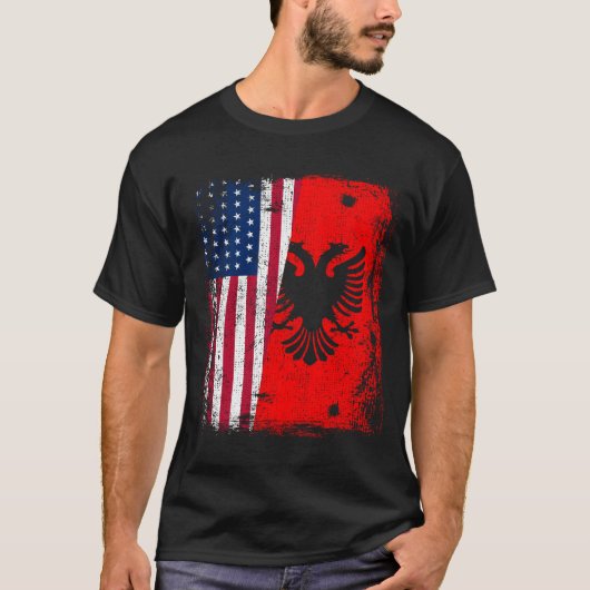 ALBANIAN ROOTS Red Eagle ALBANIA American Flag T-shirt (Voorkant)