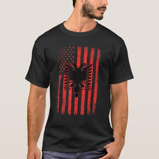 Albanië Amerikaanse vlag Patriottische Amerikaanse T-shirt (Voorkant)