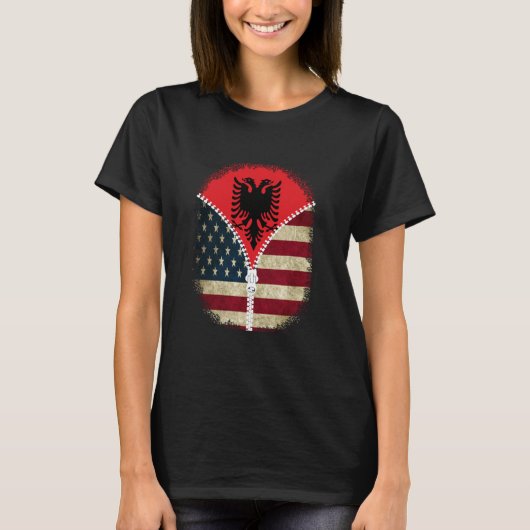 Albanië Amerikaanse Vlag - USA Albanese Rits T-shirt (Voorkant)